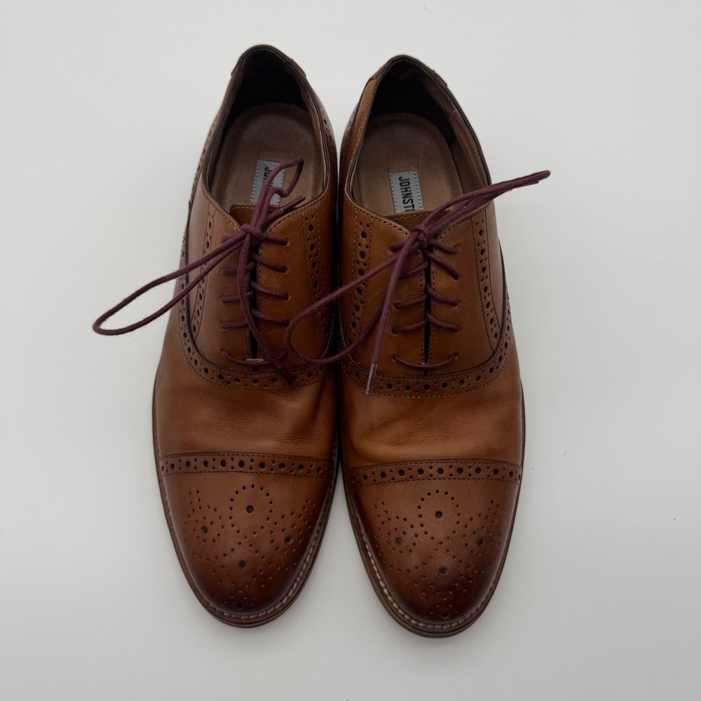 Johnston & Murphy Mens Tan Leather Cap Toe Cognac Brogue Oxfords Shoes 9.5 Men's